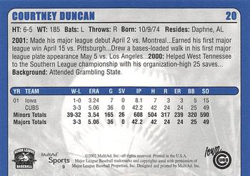 2002 MultiAd Iowa Cubs #9 Courtney Duncan Back