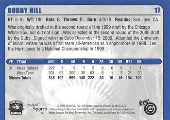 2002 MultiAd Iowa Cubs #14 Bobby Hill Back