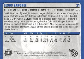 2002 MultiAd Iowa Cubs #22 Jesus Sanchez Back