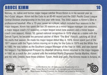 2002 MultiAd Iowa Cubs #27 Bruce Kimm Back