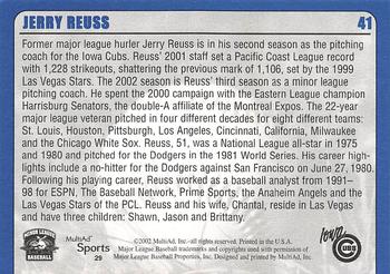 2002 MultiAd Iowa Cubs #29 Jerry Reuss Back