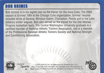 2002 MultiAd Iowa Cubs #30 Bob Grimes Back