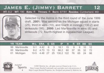 2002 MultiAd Lexington Legends #4 Jimmy Barrett Back