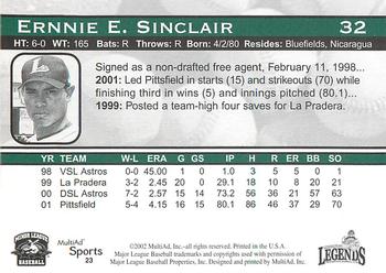 2002 MultiAd Lexington Legends #23 Ernnie Sinclair Back