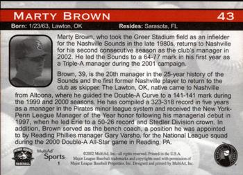 2002 MultiAd Nashville Sounds #1 Marty Brown Back