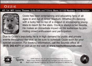 2002 MultiAd Nashville Sounds #30 Ozzie Back