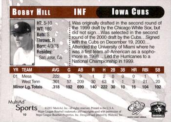 2002 MultiAd Pacific Coast League All-Stars #10 Bobby Hill Back