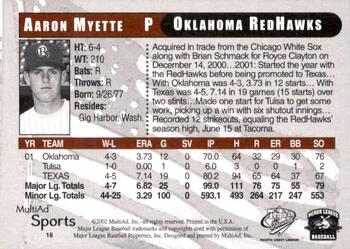 2002 MultiAd Pacific Coast League All-Stars #18 Aaron Myette Back