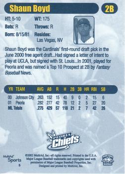 2002 MultiAd Peoria Chiefs #5 Shaun Boyd Back