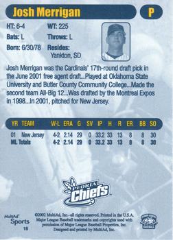 2002 MultiAd Peoria Chiefs #15 Josh Merrigan Back
