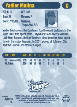 2002 MultiAd Peoria Chiefs #16 Yadier Molina Back