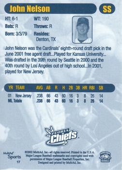 2002 MultiAd Peoria Chiefs #17 John Nelson Back