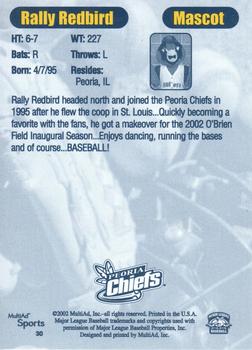2002 MultiAd Peoria Chiefs #30 Rally Redbird Back