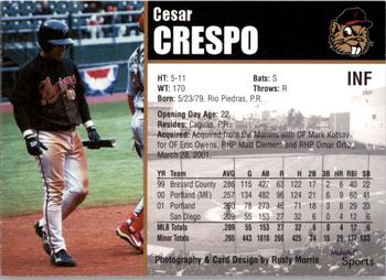 2002 MultiAd Portland Beavers #NNO Cesar Crespo Back