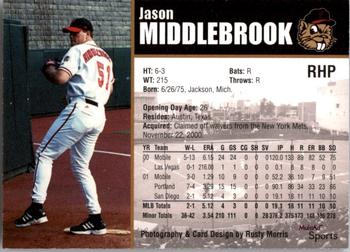 2002 MultiAd Portland Beavers #NNO Jason Middlebrook Back