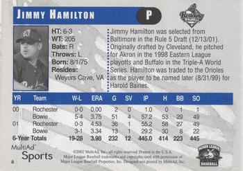 2002 MultiAd Reading Phillies #8 Jimmy Hamilton Back