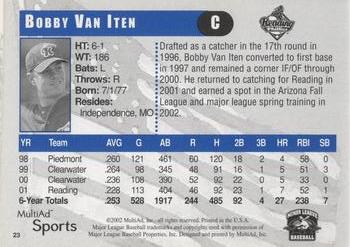 2002 MultiAd Reading Phillies #23 Bobby Van Iten Back