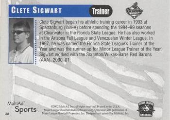 2002 MultiAd Reading Phillies #28 Clete Sigwart Back