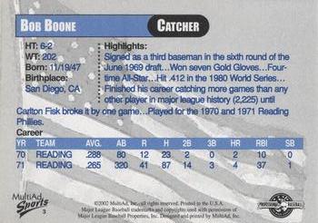 2002 MultiAd Reading Phillies Legends #3 Bob Boone Back