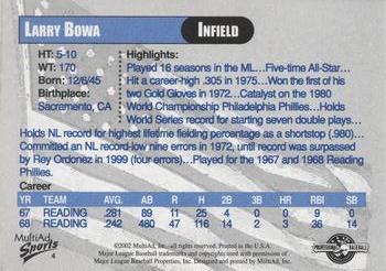 2002 MultiAd Reading Phillies Legends #4 Larry Bowa Back