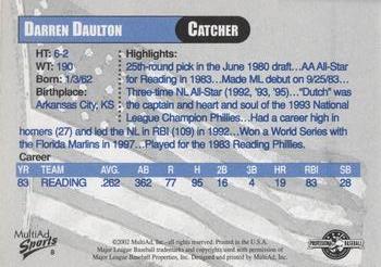 2002 MultiAd Reading Phillies Legends #7 Darren Daulton Back