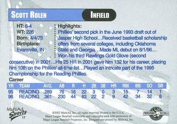 2002 MultiAd Reading Phillies Legends #15 Scott Rolen Back
