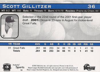 2002 MultiAd South Georgia Waves #10 Scott Gillitzer Back