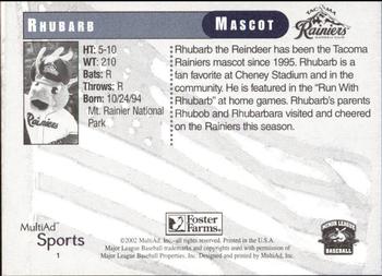 2002 MultiAd Tacoma Rainiers #1 Rhubarb Back