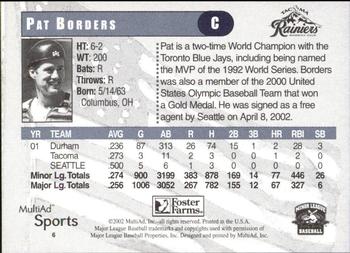 2002 MultiAd Tacoma Rainiers #6 Pat Borders Back