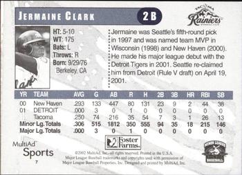 2002 MultiAd Tacoma Rainiers #7 Jermaine Clark Back
