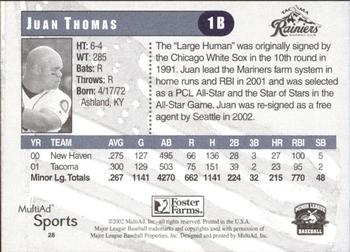 2002 MultiAd Tacoma Rainiers #28 Juan Thomas Back