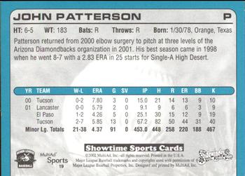 2002 MultiAd Tucson Sidewinders #19 John Patterson Back