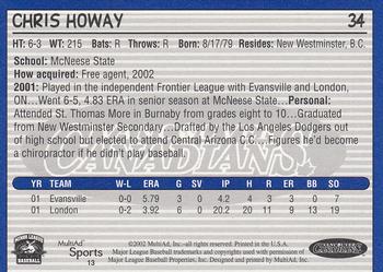 2002 MultiAd Vancouver Canadians #13 Chris Howay Back
