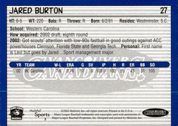 2002 MultiAd Vancouver Canadians #3 Jared Burton Back