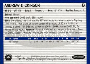 2002 MultiAd Vancouver Canadians #7 Andrew Dickinson Back
