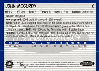 2002 MultiAd Vancouver Canadians #18 John McCurdy Back