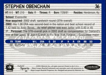 2002 MultiAd Vancouver Canadians #23 Stephen Obenchain Back