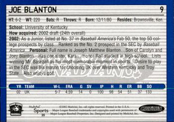 2002 MultiAd Vancouver Canadians #35 Joe Blanton Back