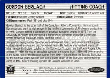 2002 MultiAd Vancouver Canadians #40 Gordon Gerlach Back