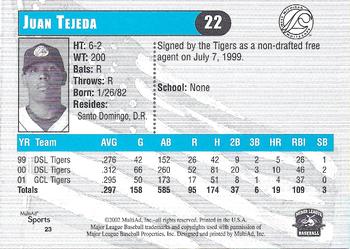 2002 MultiAd West Michigan Whitecaps #23 Juan Tejeda Back