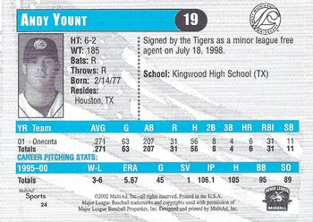 2002 MultiAd West Michigan Whitecaps #24 Andy Yount Back