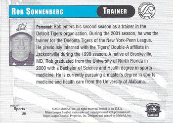 2002 MultiAd West Michigan Whitecaps #28 Rob Sonnenberg Back