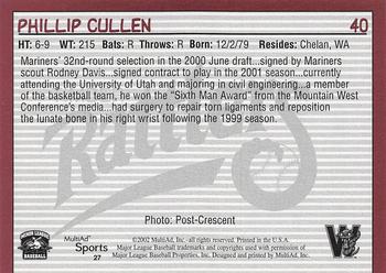 2002 MultiAd Wisconsin Timber Rattlers #27 Phillip Cullen Back