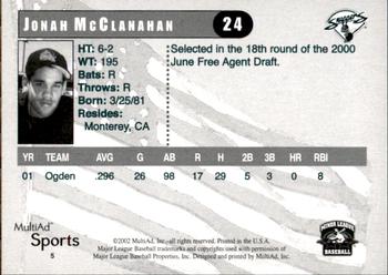 2002 MultiAd Beloit Snappers Update #5 Jonah McClanahan Back