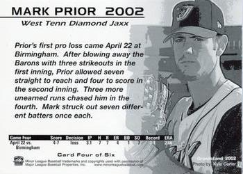2002 Grandstand West Tenn Diamond Jaxx Mark Prior #4 Mark Prior Back