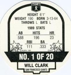 1990 Tetley Tea Discs #1 Will Clark Back