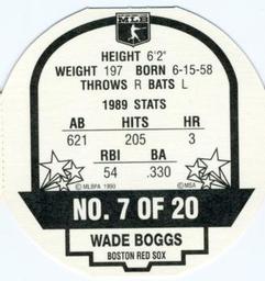 1990 Tetley Tea Discs #7 Wade Boggs Back