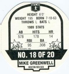 1990 Tetley Tea Discs #18 Mike Greenwell Back