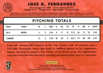 2015 Donruss - Stat Line Career #113 Jose Fernandez Back