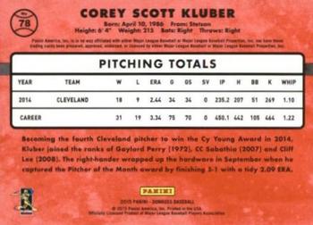 2015 Donruss - Press Proofs Gold #78 Corey Kluber Back